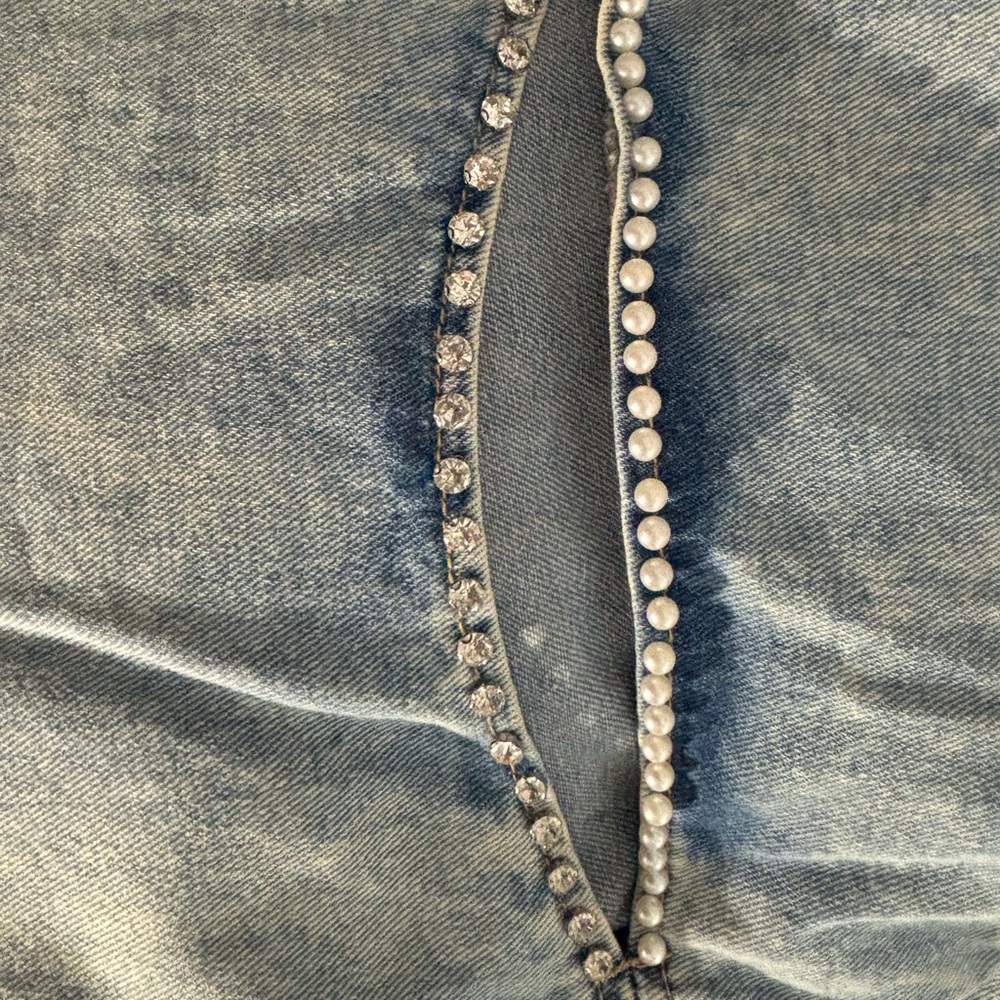 Light Wash Jeans with Rhinestone Cutouts - Picture 3 of 3